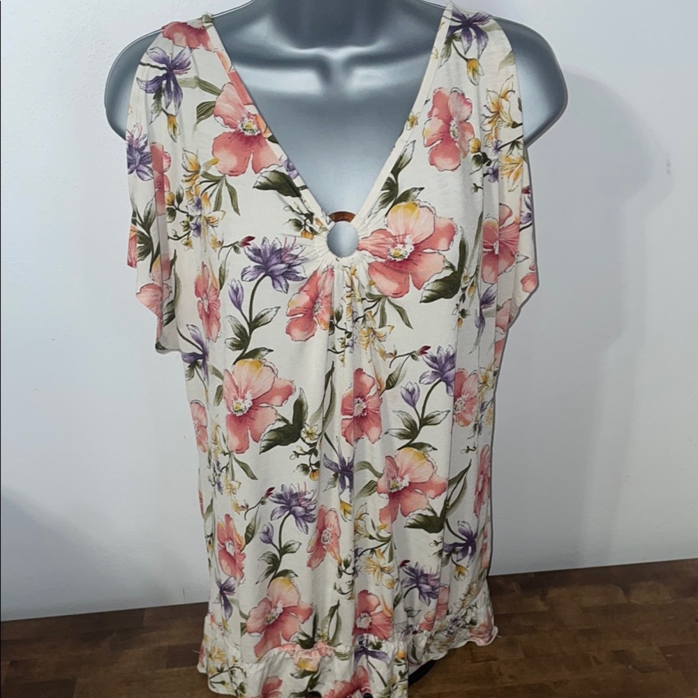 NAIF Cream and Pink Tie Front Ruffled Blouse